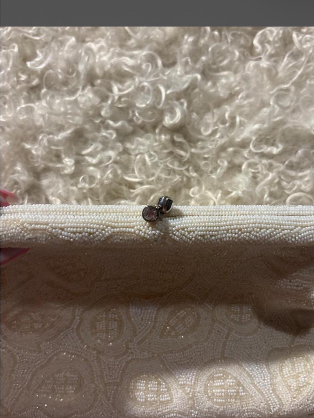 Vintage 1950s Cream Beaded Clutch Jeweled Clasp Paisley Evening Bag Bridal - Picture 2 of 4